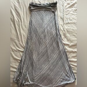 Gray Chevron Fold Over Waist Maxi Skirt